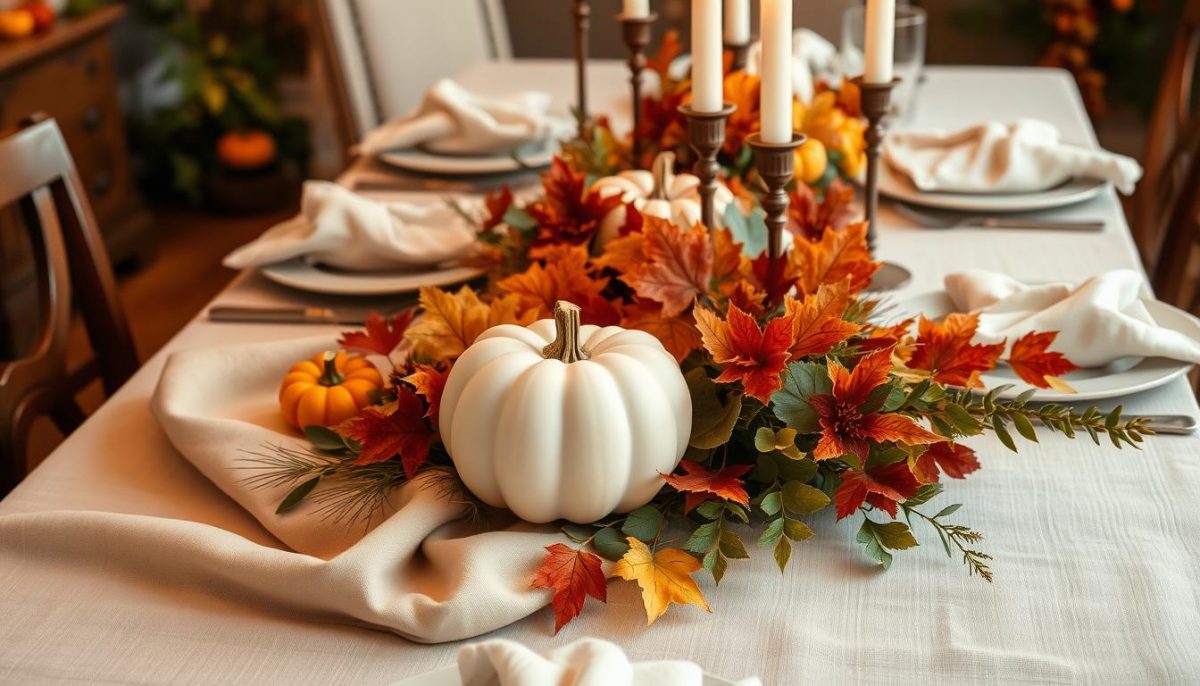 Thanksgiving table linens and seasonal decorations