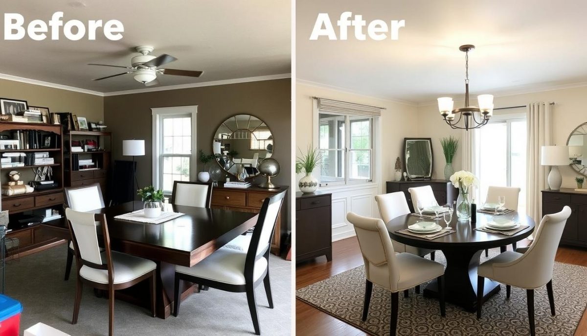 dining room before and after